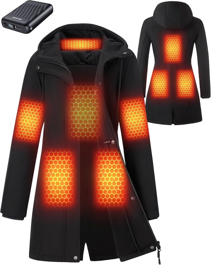 GOTOBI Store Graphene Heated Jackets for Women with 12V 18400mAh Battery Pack, Hood Fleece Lined Windproof Waterproof Coat - Image 1